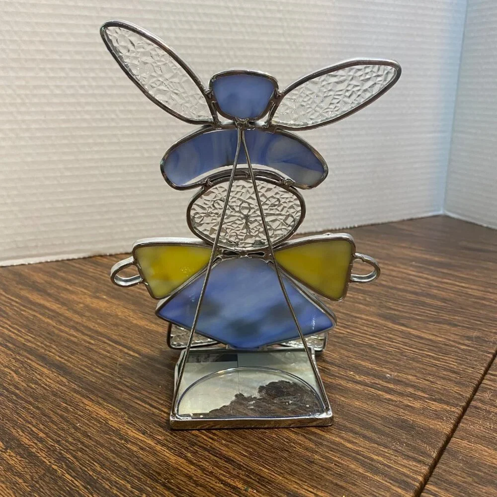 Stained Glass Bunny Rabbit Tea‎ Light Decor Yellow Flower Accents Easter Spring
